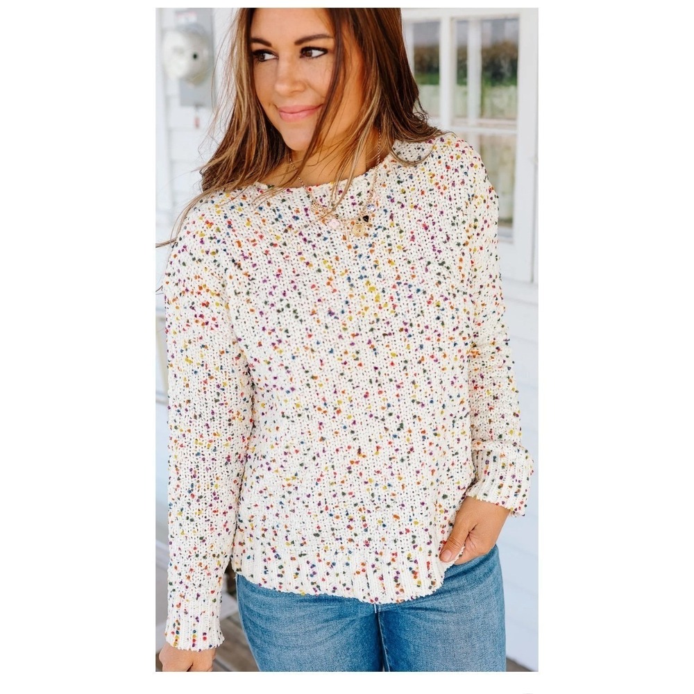 STACCATO Women's‎ Large ,"Ivory Confetti Speckled Knit Sweater" Crew Neck, Cozy
